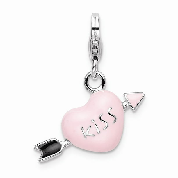 Sterling Silver Enameled Love Heart Compact w/Lobster Clasp Charm 